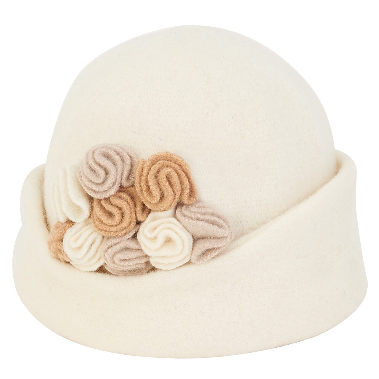 AD1447 Women's Soft Wool Turban Rosette Trim, Colour: Ivory, Size: O/S
