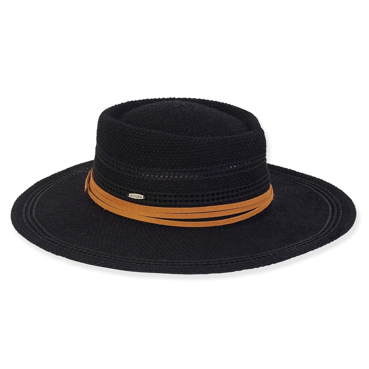 AD1485 Women&#39;s Fashion Fabrics Faux Suede Trim Gambler, Size: O/S, Colour: Black