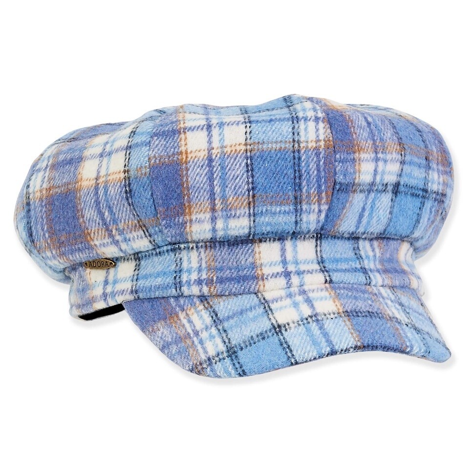 AD1477 Women&#39;s Fashion Fabrics Plaid Satin Lining Newsboy, Size: O/S, Colour: Blue