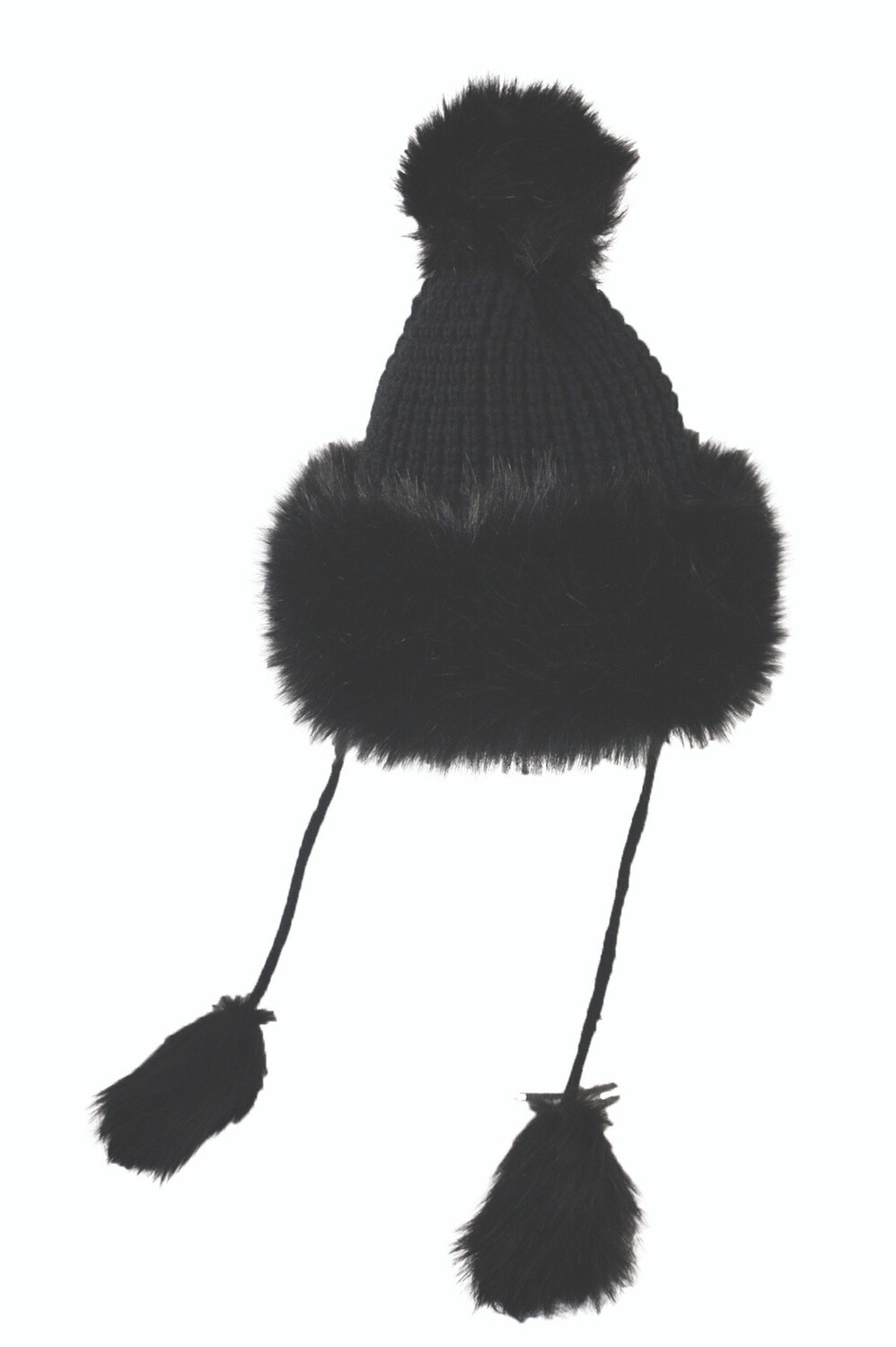 4902 | Faux Fur Knit Cap w/ Poms, Size: O/S, Colour: Black