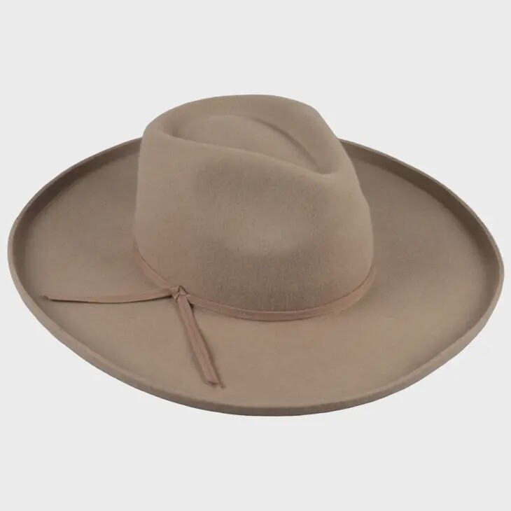 Flat Brim Wool Felt Fedora Rancher, Size: O/S, Colour: Brown