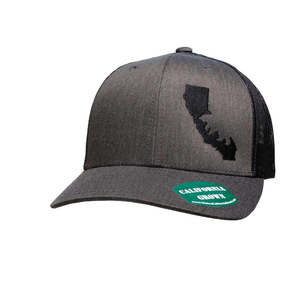 Silhouette Logo - Black Thread on Dark Heather with Black Mesh - Curved Bill Trucker (6 Panel)