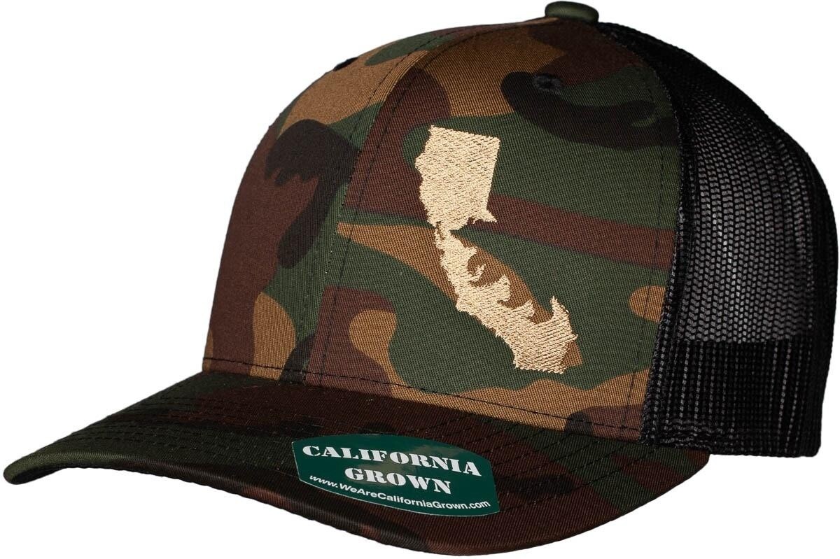 Silhouette Logo - Light Brown Thread on Camo with Black Mesh - Curved Bill Trucker (6 Panel)