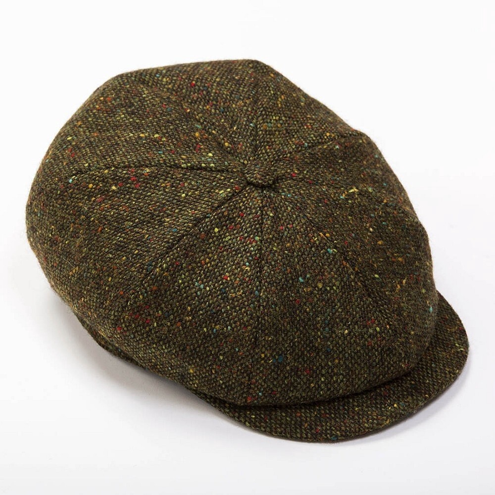 Eight Piece Newsboy Cap Green Brown Donegal, Size: Small