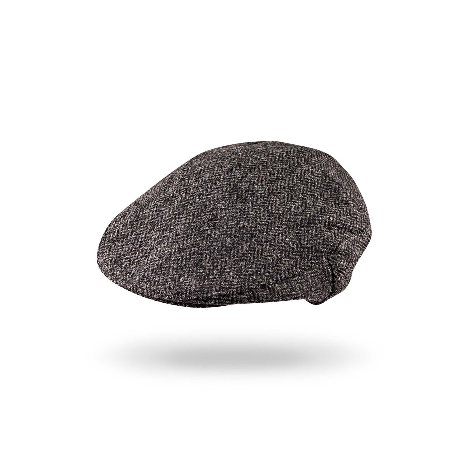 Irish Tweed Cap Charcoal Black Herringbone, Size: Small