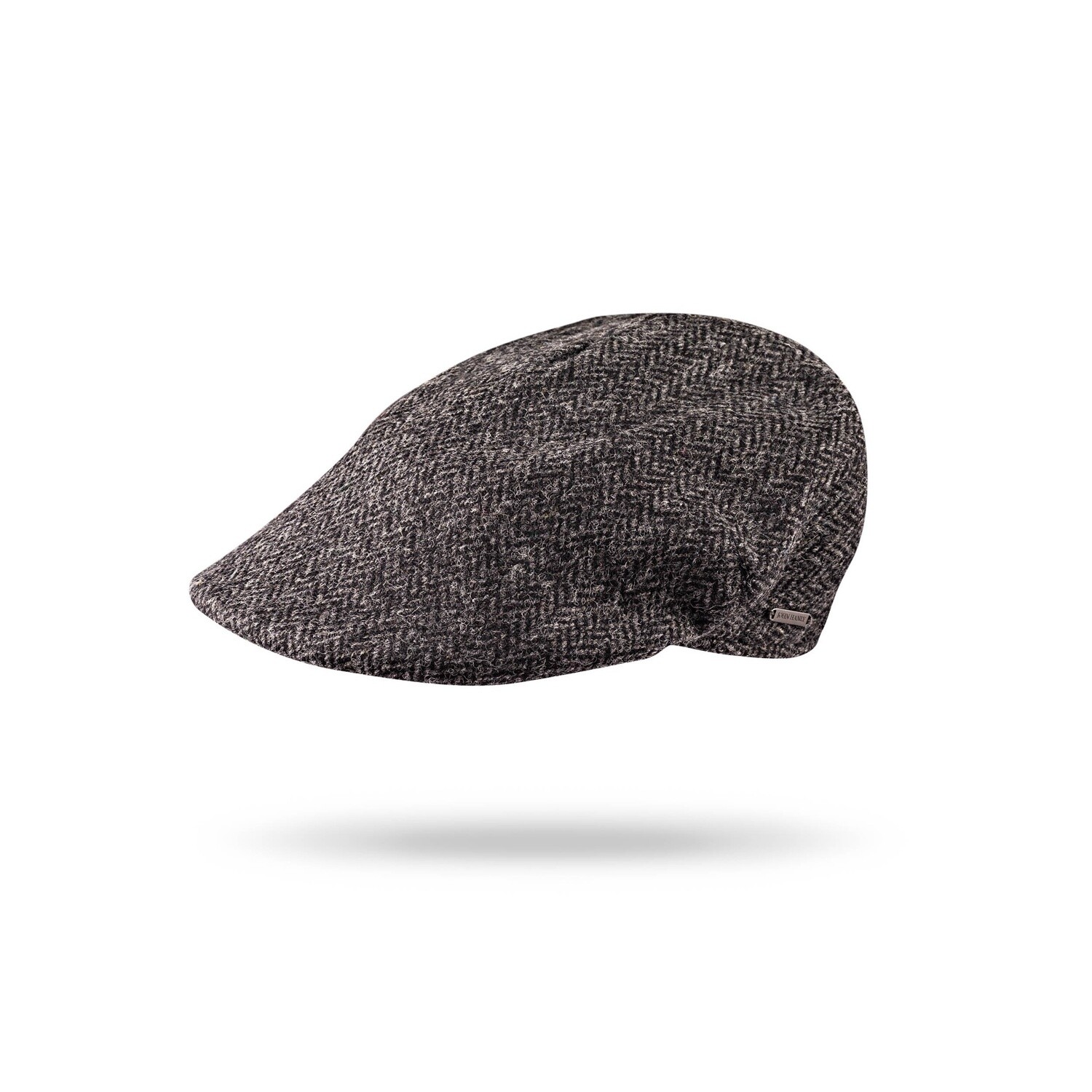 Sports Cap Charcoal Black Donegal Herringbone, Size: Small