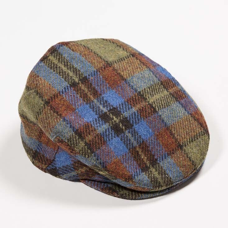 Irish Tweed Cap Gold Rust Blue Check, Size: Small