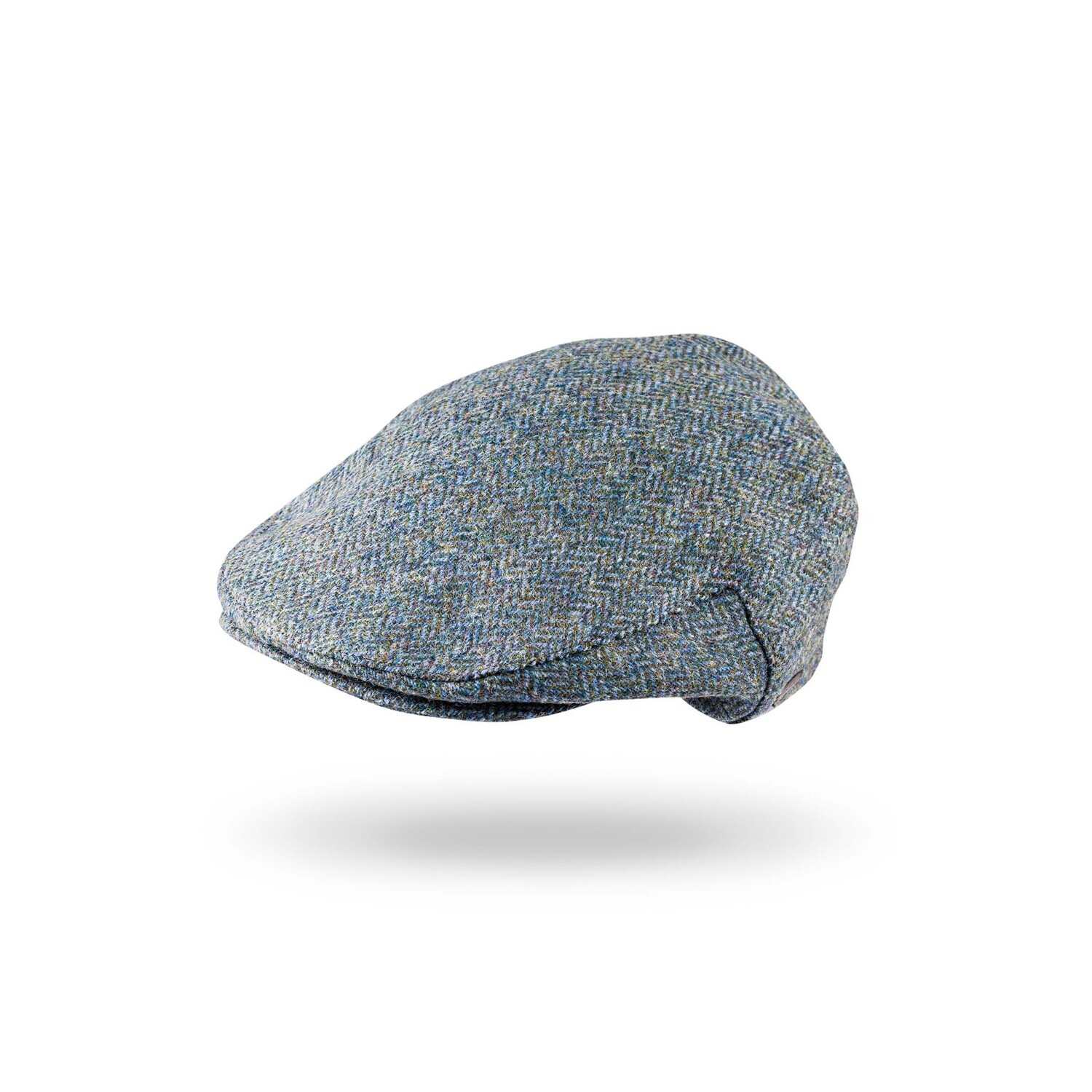 Irish Tweed Cap Mid Blue Green Herringbone, Size: Small