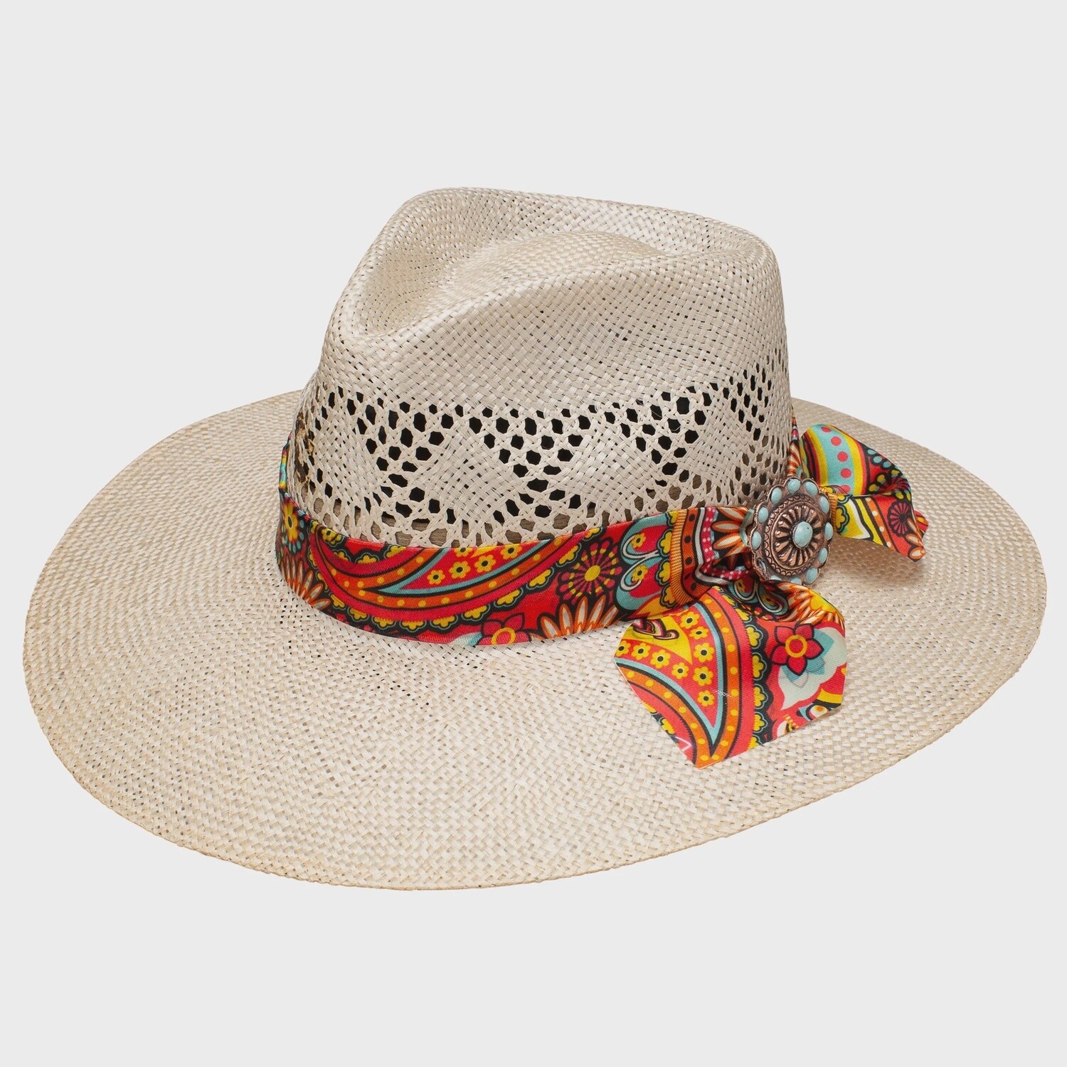 Chisos Shantung Straw Fedora Hat, Size: Small, Colour: Natural