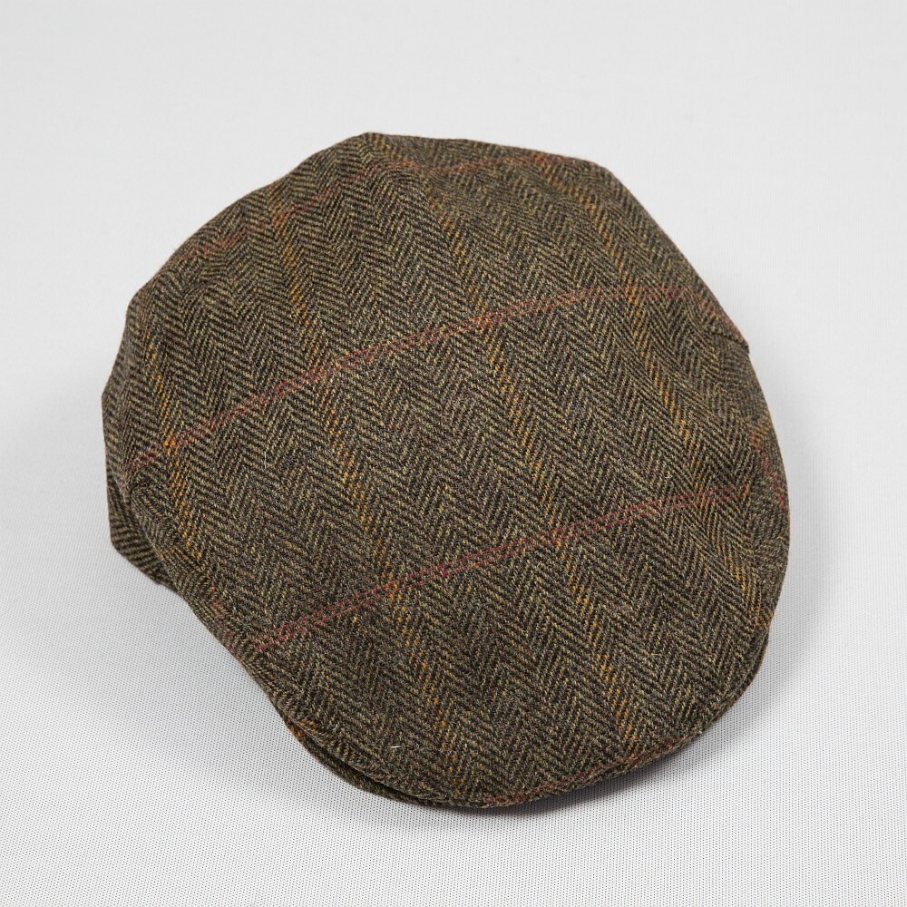 Irish Tweed Cap Rust Dark Brown Orange Overcheck, Size: Small