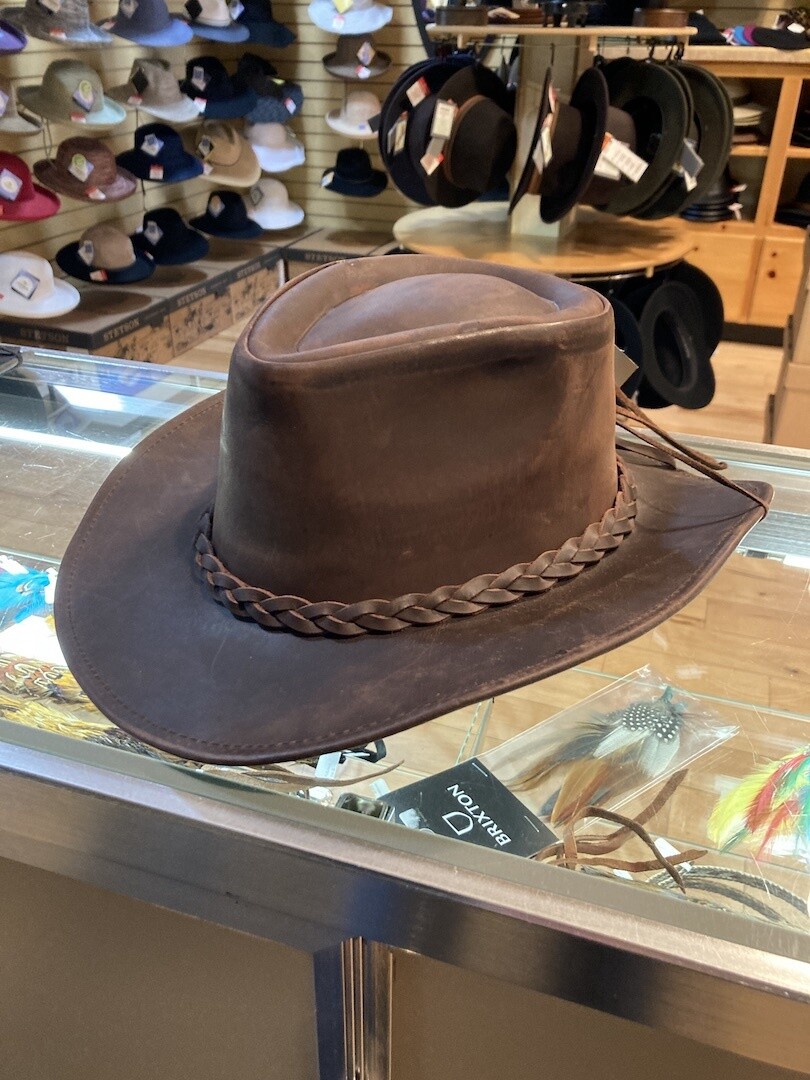 Braid Leather Cowboy Hat, Colour: Brown, Size: Small