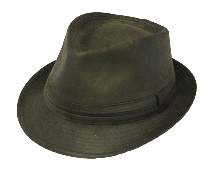 Millport Faux Leather Narrow Brim Fedora Hat, Colour: 81 Distressed Brown, Size: Medium