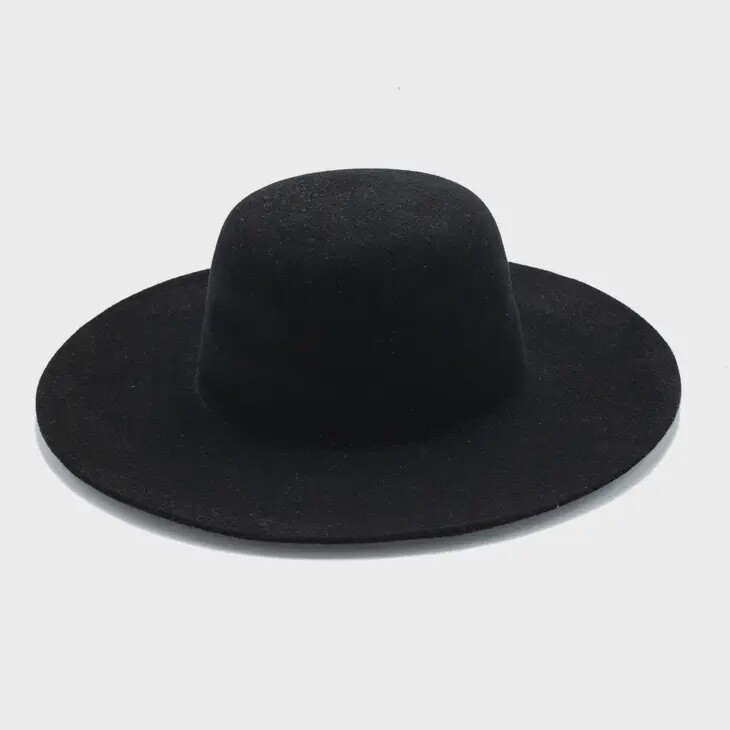Unbanded Open Crown Wool Felt Hat, Size: Small 55, Colour: Black