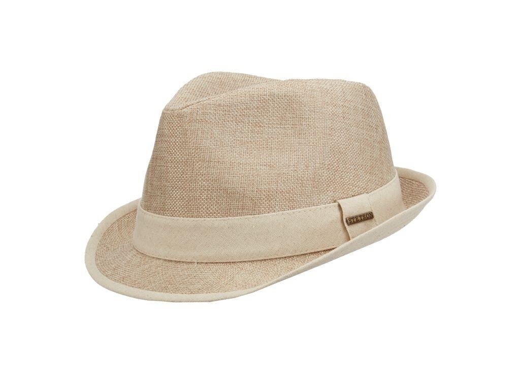 Chain Vegan Linen Narrow Brim Fedora, Size: Medium, Colour: Tan