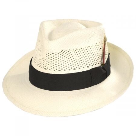 #2 Vented Crown - Stefano Panama Straw Fedora Hat, Colour: Bleach White, Size: Small