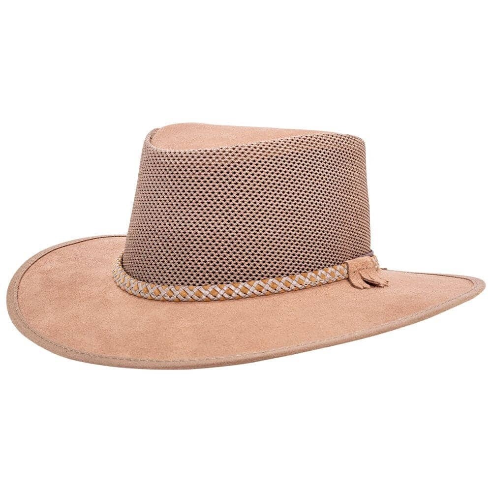 Breeze Vented Suede Leather Wide Brim Sun Hat, Size: Large, Colour: Bark