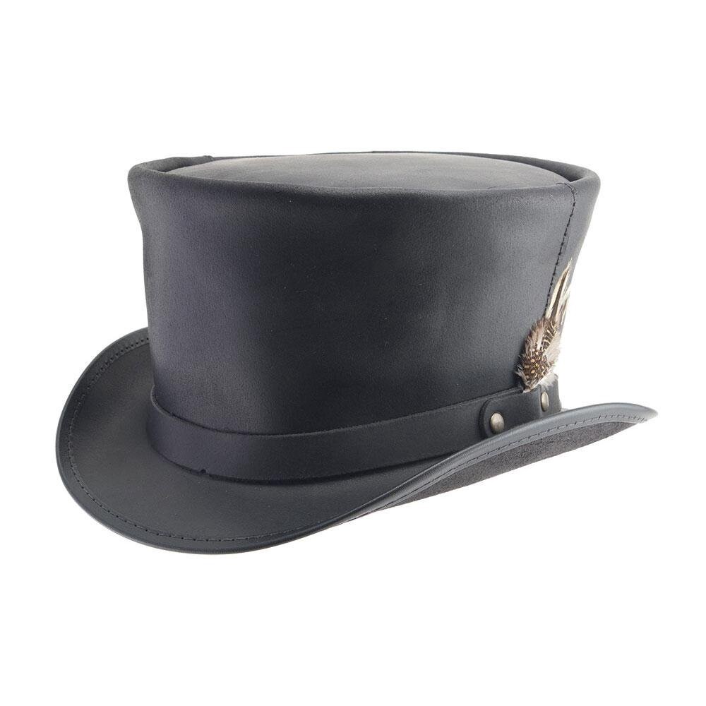 Marlow | Mens Leather Top Hat | LT Hat Band, Size: Small, Colour: Black