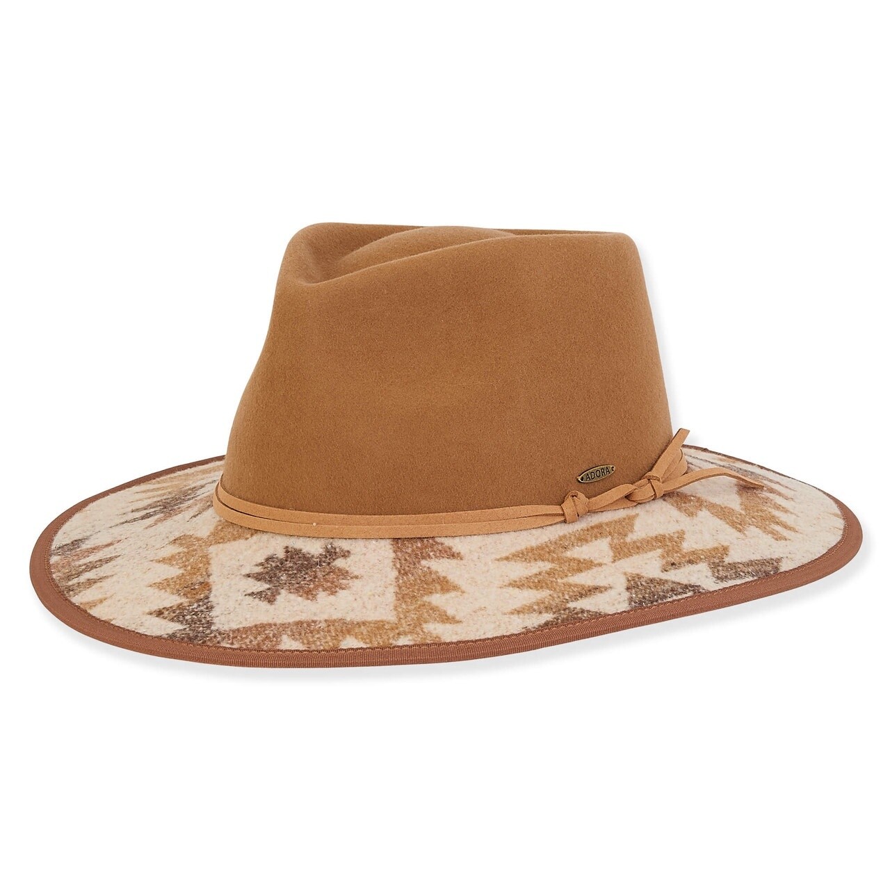 AD1396 Women&#39;s Wool Felt Safari Faux Suede Trim, Size: O/S, Colour: A Brown