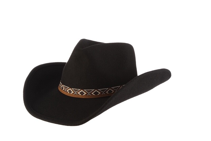 Motya Crushable Wool Felt Western, Size: OSFM Adjustable, Colour: Black