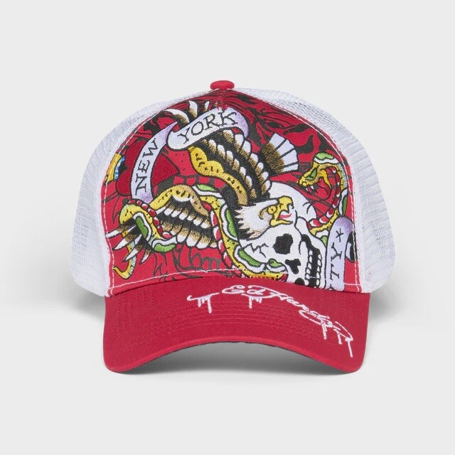 Ed Hardy NYC Eagle Hat - Cherry/White
