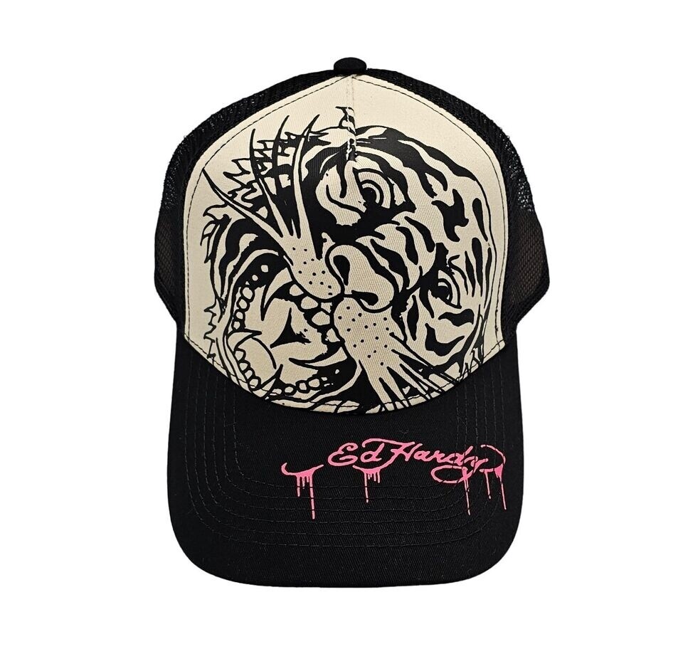 Ed Hardy Tiger Outline Hat - Ivory/Black