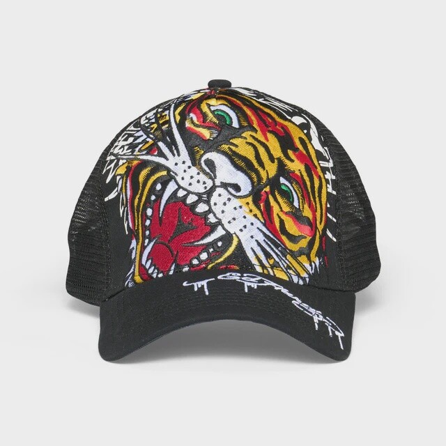 Ed Hardy Double Tiger Head Hat - Black/Black