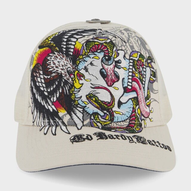 Ed Hardy Embroidered Battle Skull Hat - Khaki