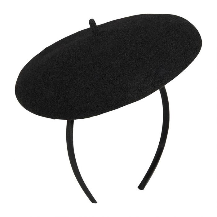 Élégant Bibi French Merino Wool Beret w/ Headband, Size: O/S, Colour: Black
