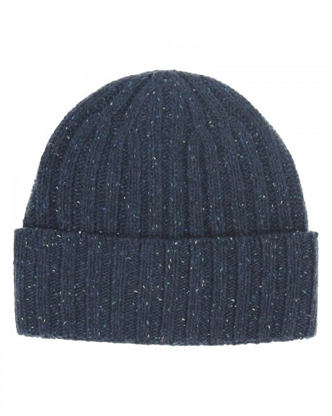 Melange knitted hat in wool blend, Size: O/S, Colour: Denim