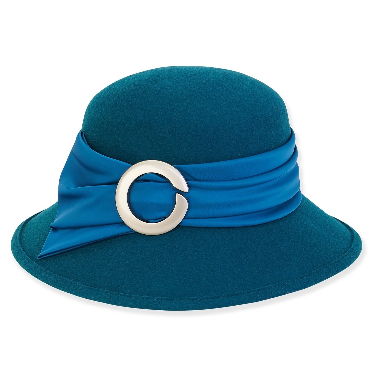 AD1413 | Women&#39;s Wool Felt Bucket Satin Trim With Metallic Buckle, Size: OSFM Adjustable, Colour: B Blue