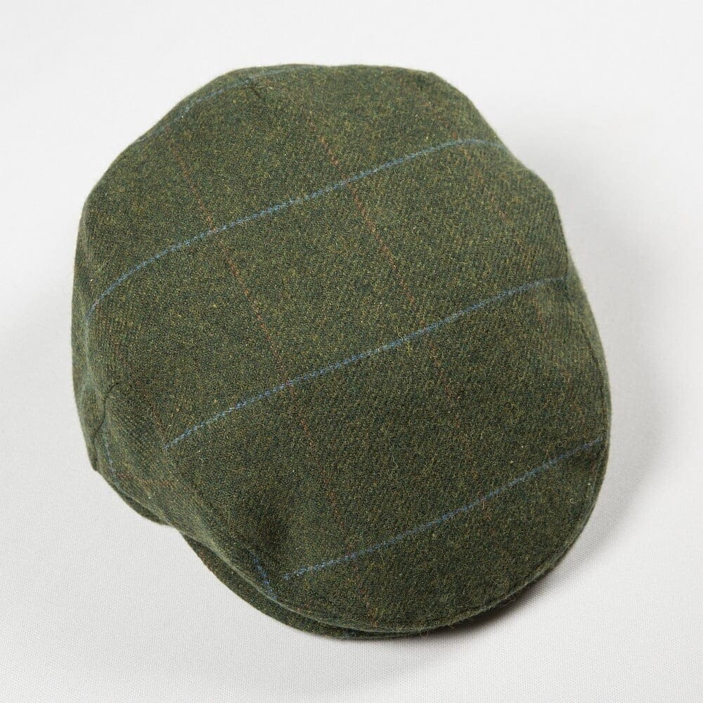 Irish Tweed Cap Pine Green with Overcheck, Size: Small