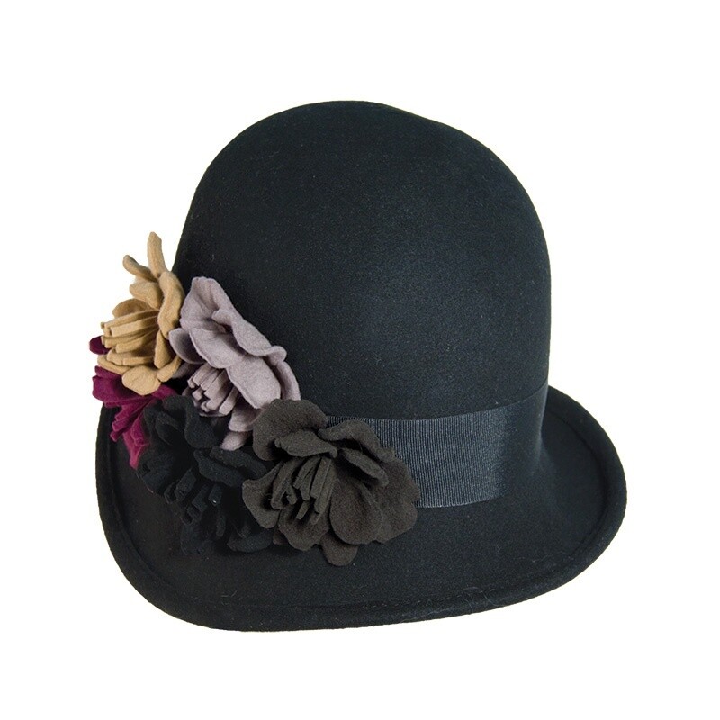 Flora Wool Felt Cloche, Size: O/S Adjustable, Colour: Black