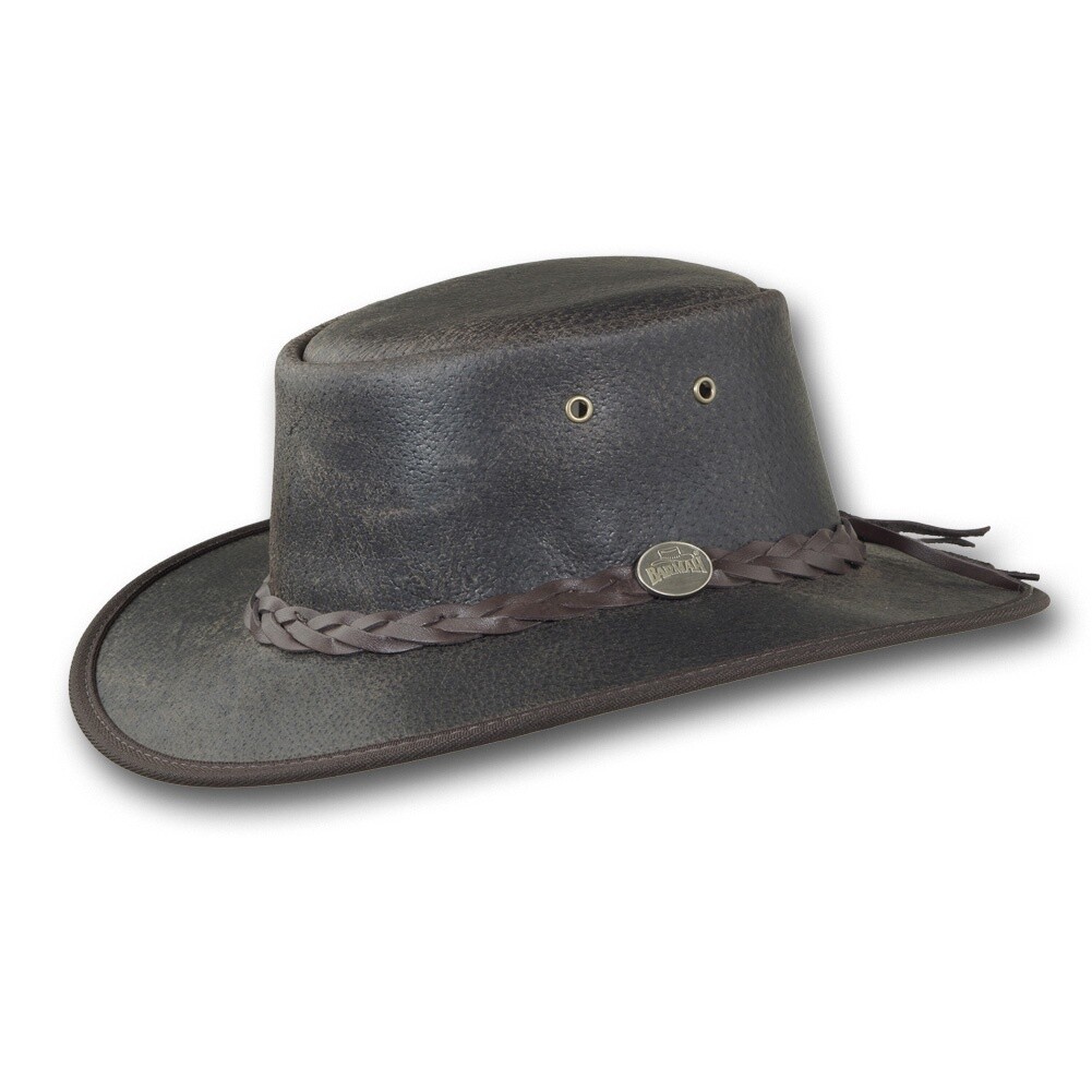 1069 Foldaway Boar Leather Hat, Colour: Charcoal, Size: Small