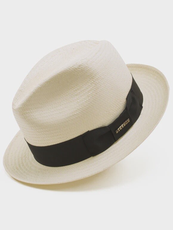 Haberdash Shantung Straw Fedora Hat, Colour: Bleach White, Size: Small