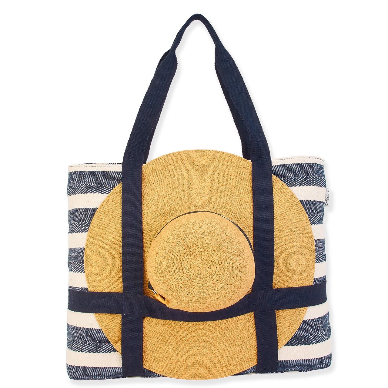 SNS6591 Sunny Day | Artistic Shoulder Tote w/ Built-in Hat Carrier, Colour: Dark Blue A