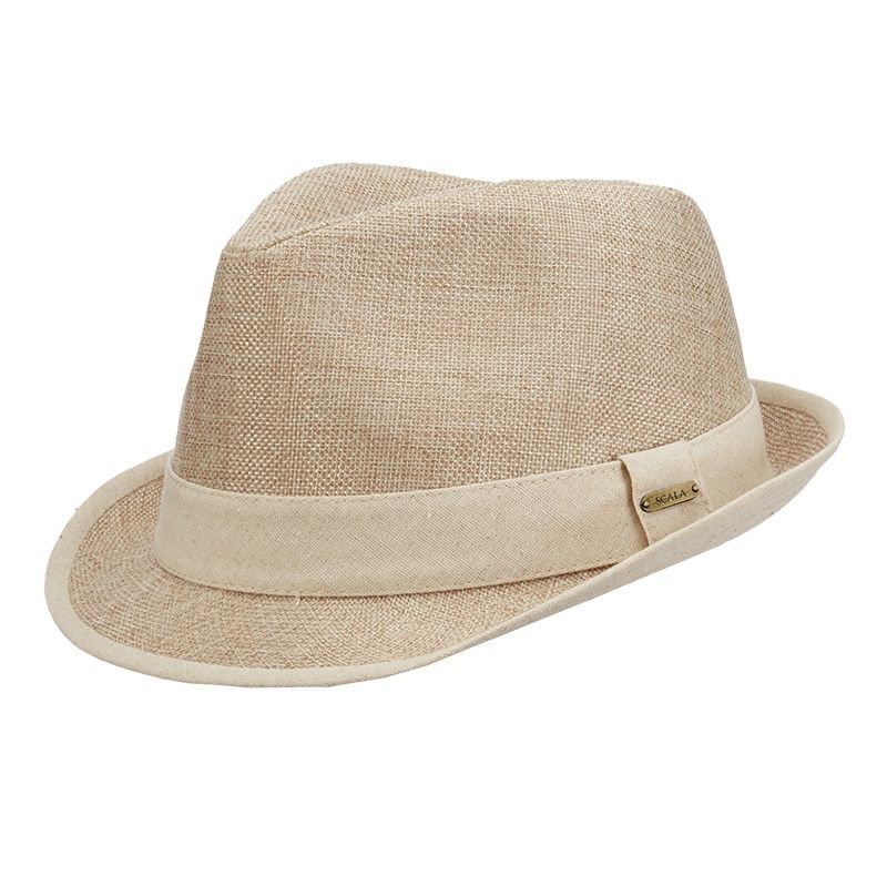 Chain Vegan Linen Narrow Brim Fedora | Scala, Size: Medium, Colour: Tan