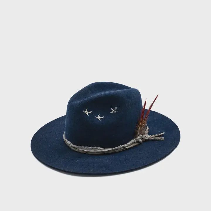 Birds of A Feather Wool Felt Fedora, Size: Small 55, Colour: Washed Blue