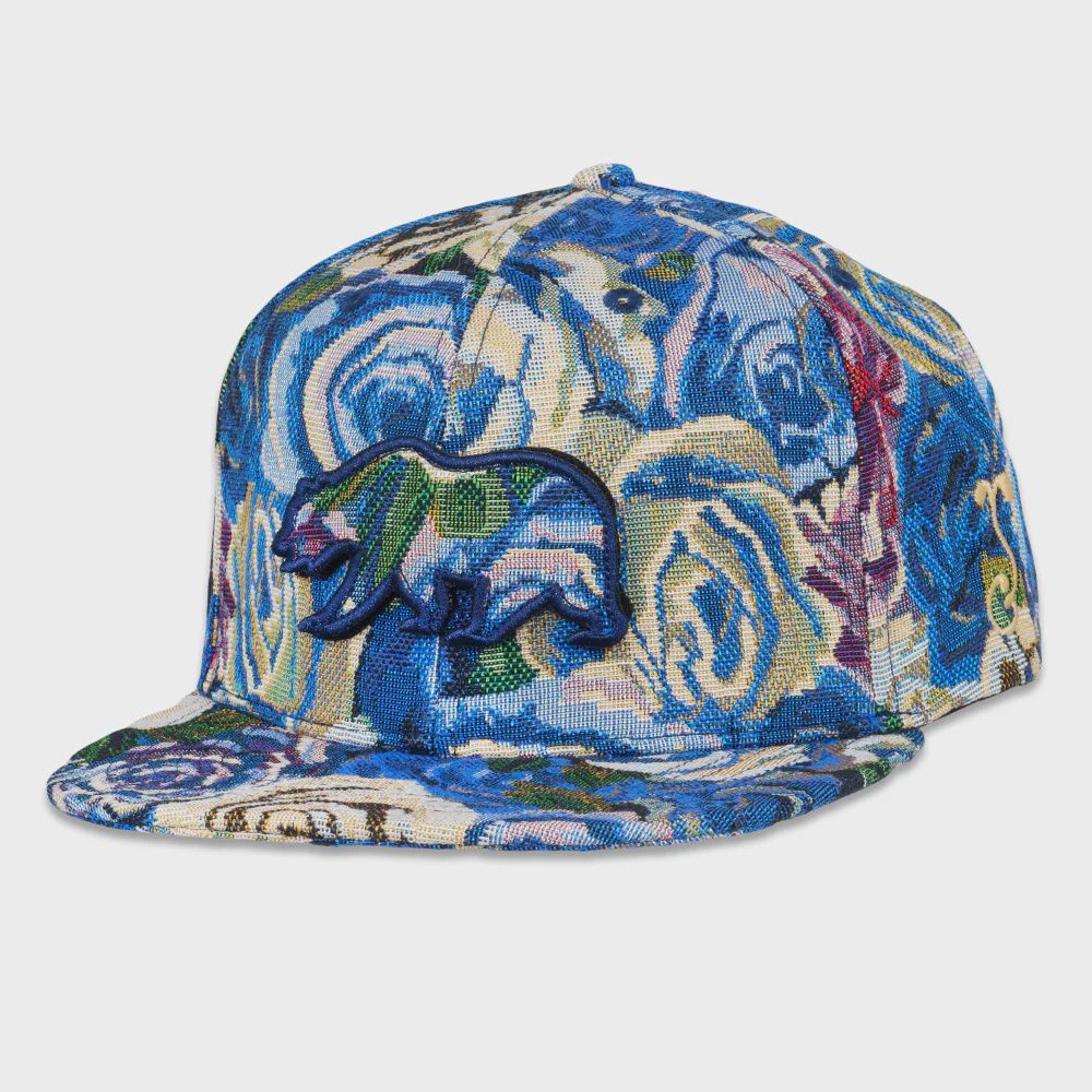 Removable Bear Blue Flowers Snapback Hat, Size: S/M