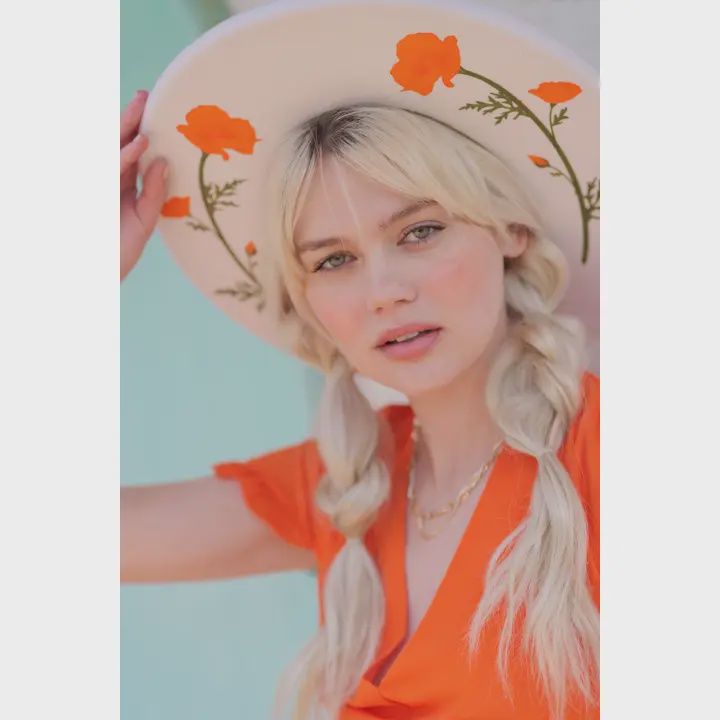 The Poppy (California Pencil Brim) Wool Felt Illustrated Hat, Size: 57cm Medium