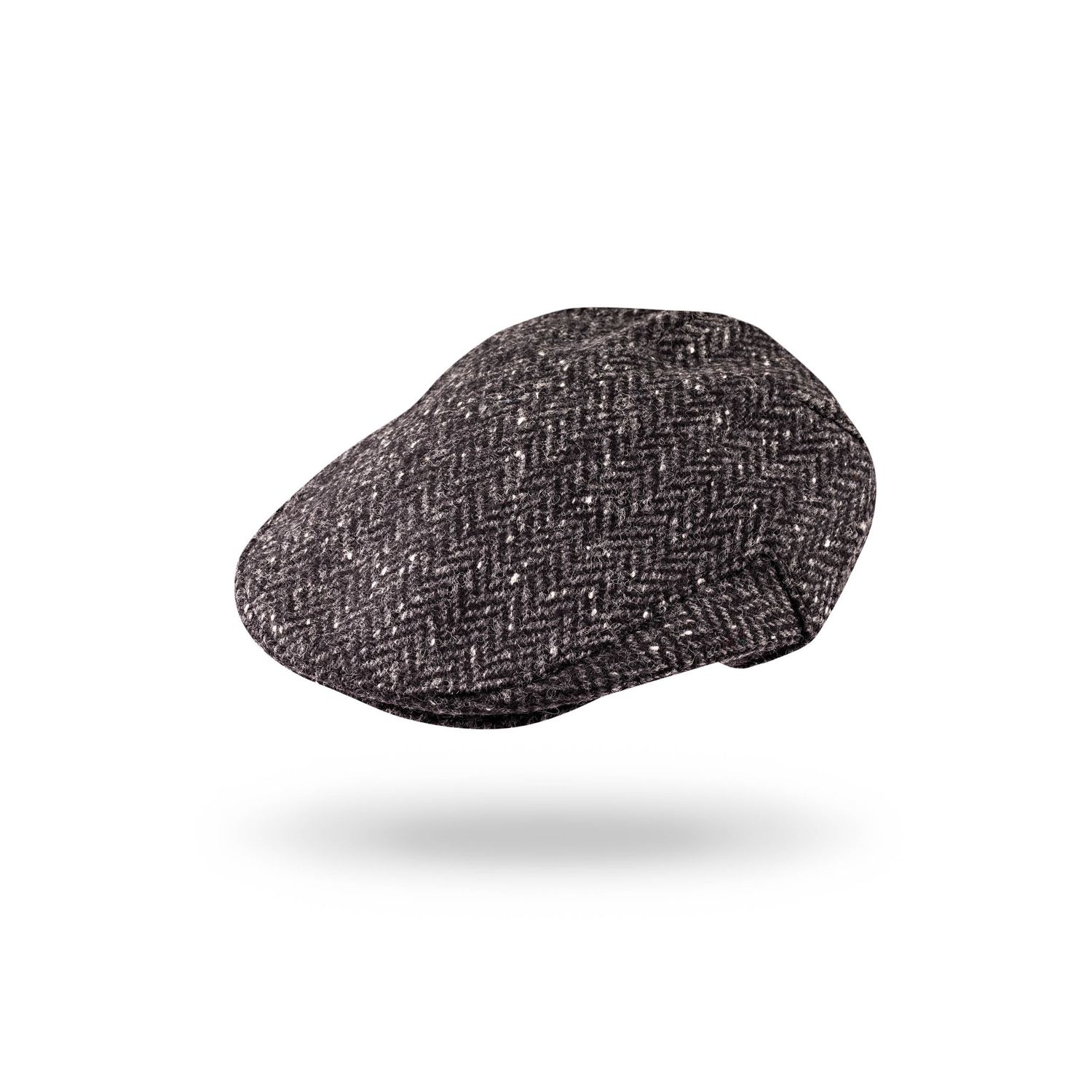 Irish Tweed Cap Charcoal Black Herringbone Donegal, Size: Small