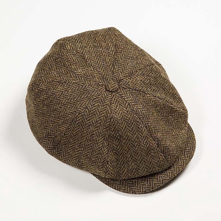 Eight Piece Newsboy Cap Beige Dark Brown Herringbone, Size: Small