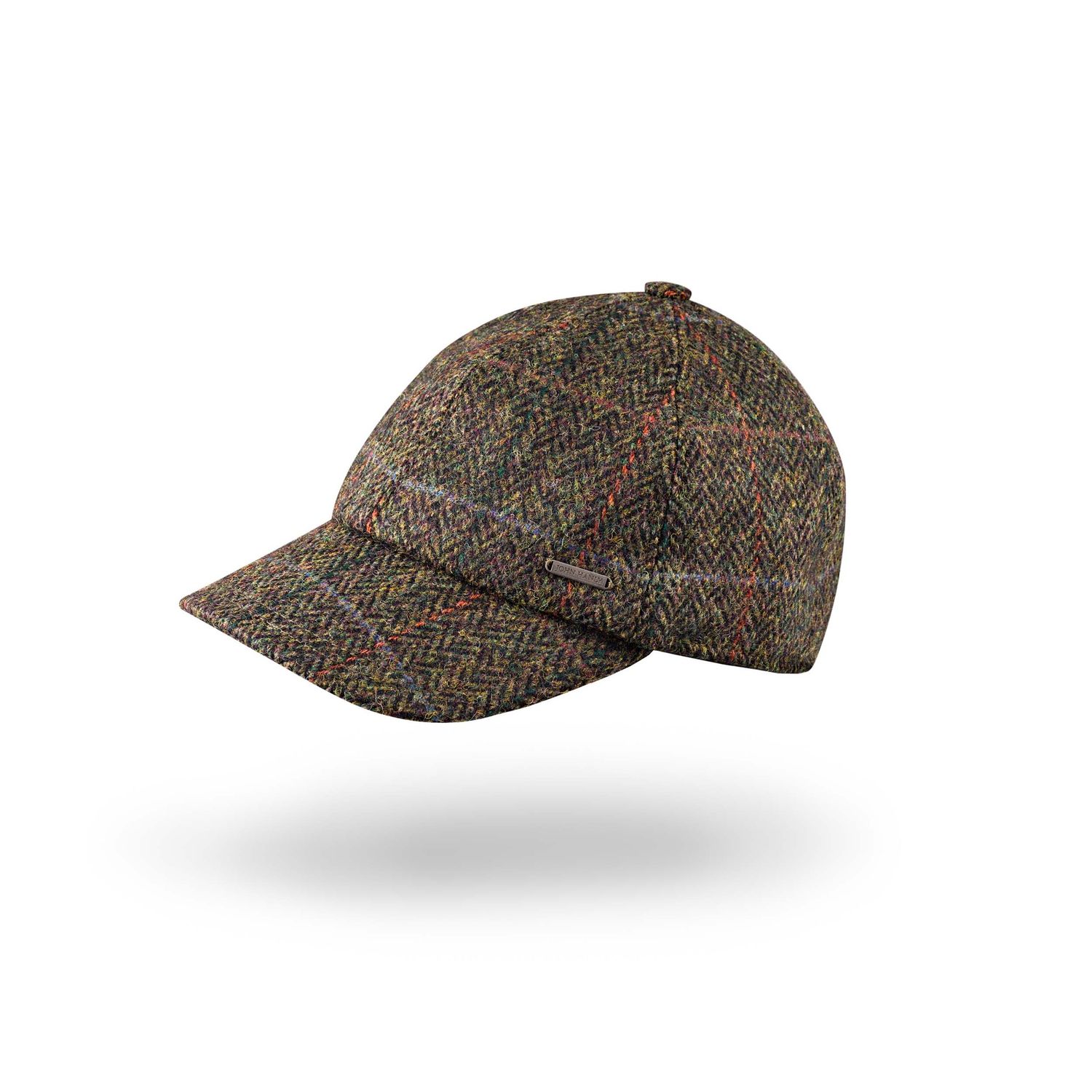 Baseball Cap With Ear Flap Dark Green Black Herringbone, Size: Small