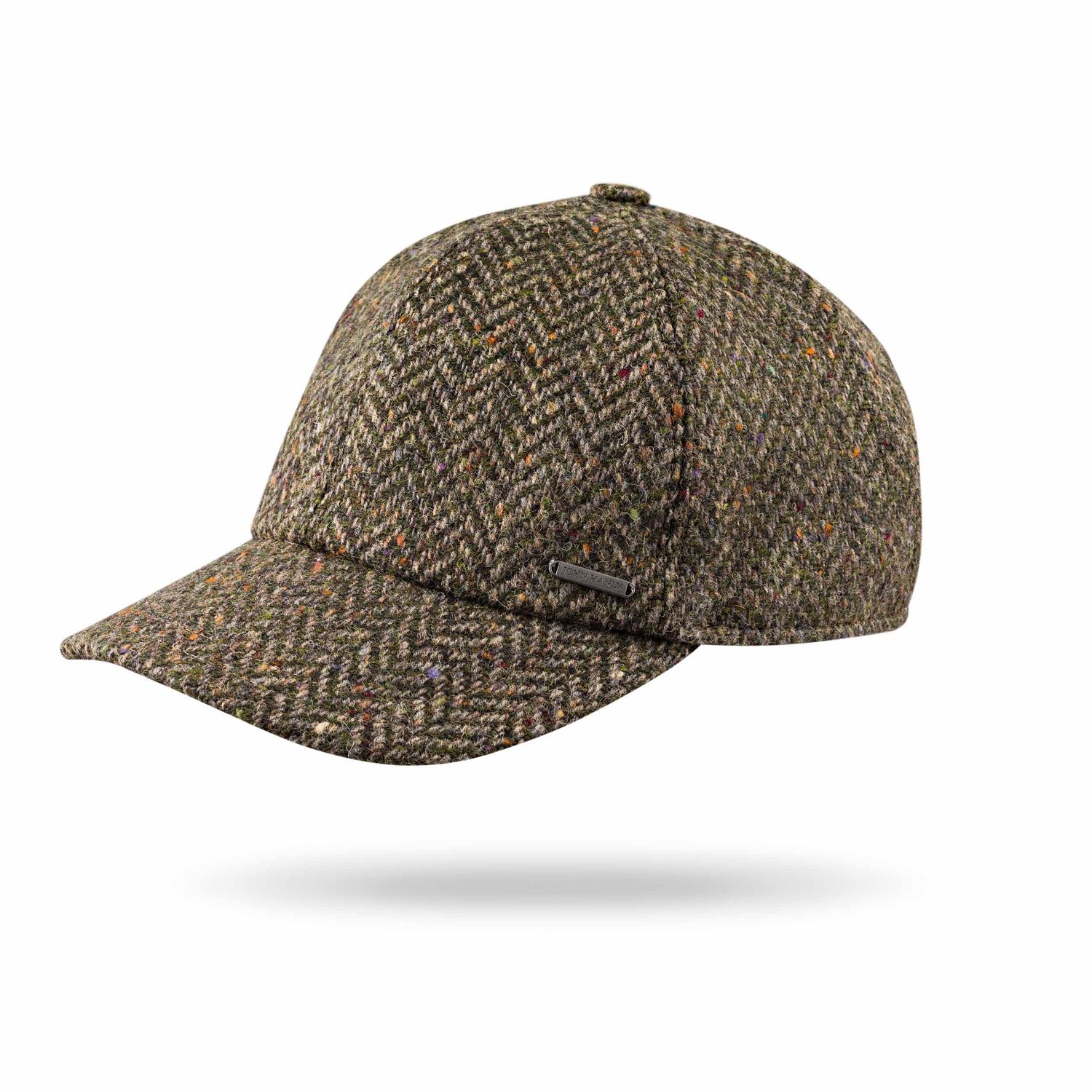 Baseball Cap With Ear Flap Brown Green Donegal Herringbone, Size: Small