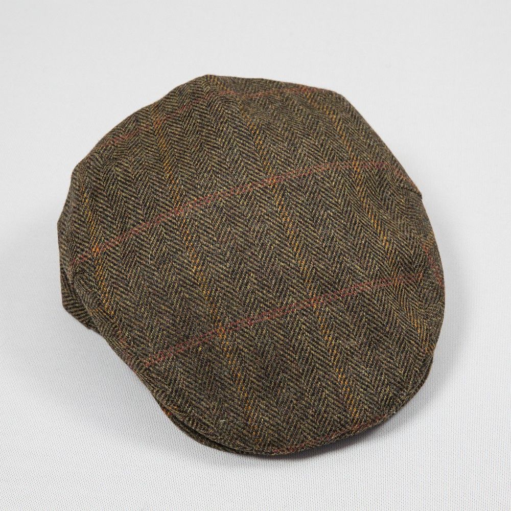 Irish Tweed Cap Rust Dark Brown Orange Overcheck, Size: Small