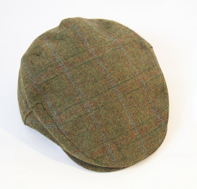 Irish Tweed Cap Forest Green Rust Overcheck, Size: Small
