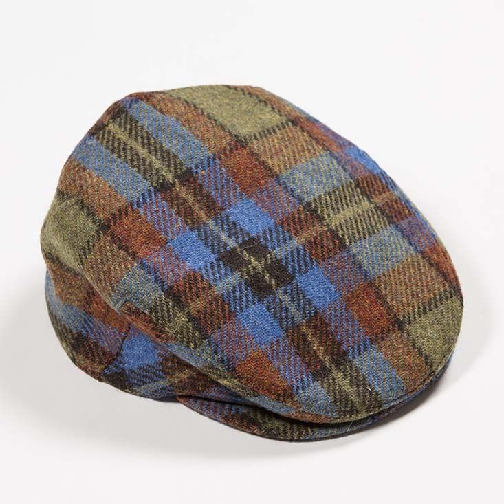 Irish Tweed Cap Gold Rust Blue Check, Size: Small