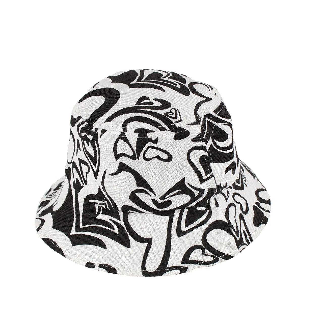 Heart Design Bucket Hat, Colour: Black/White, Size: O/S