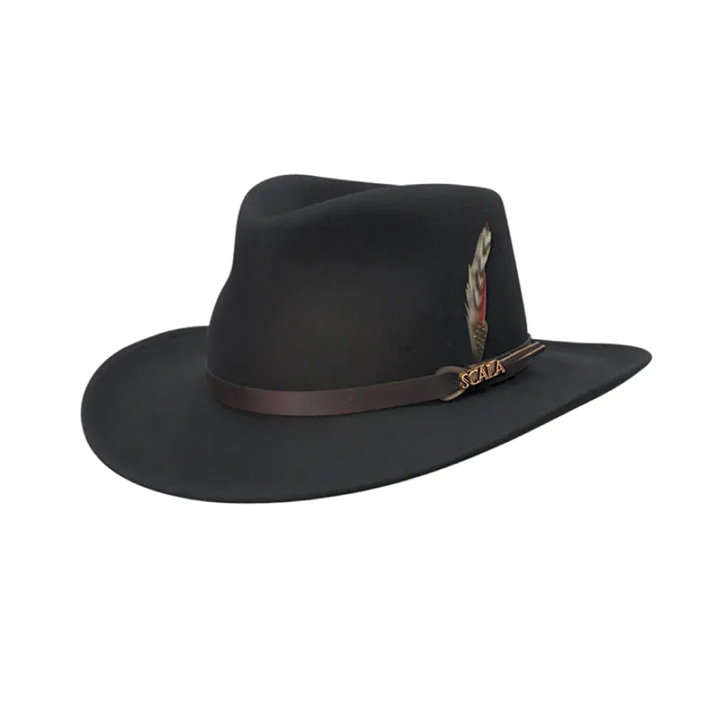 Dakota Crushable Water Repellent Wool Felt Outback, Colour: Black, Size: Small