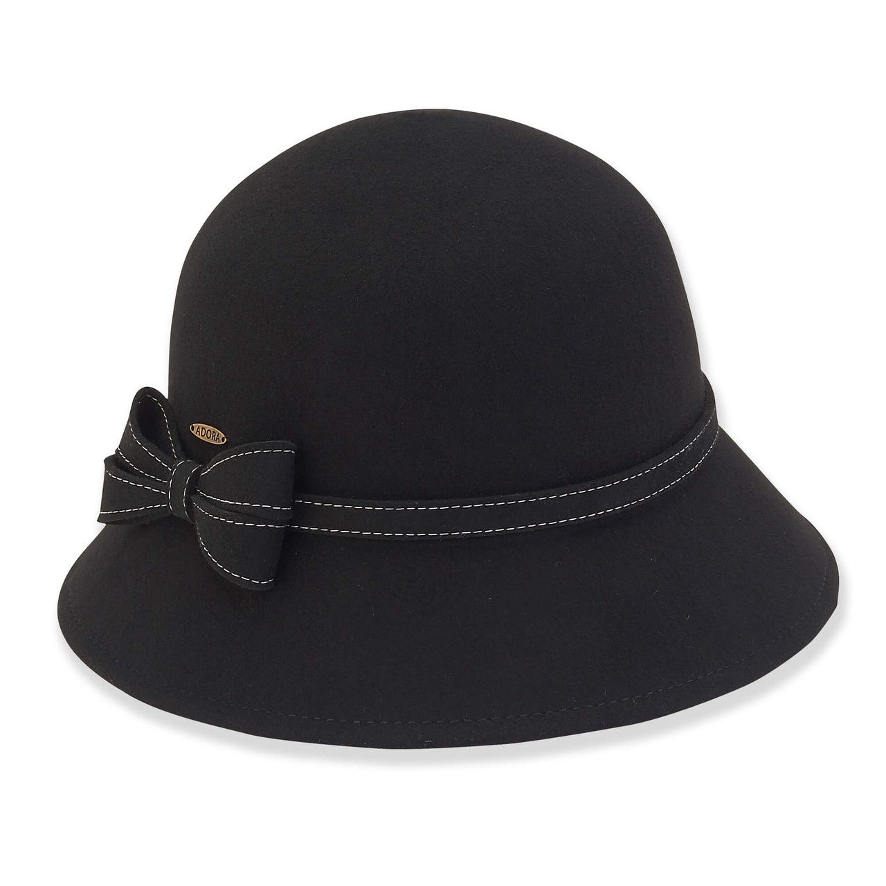 AD1279 Wool Felt Cloche, Colour: Black, Size: O/S