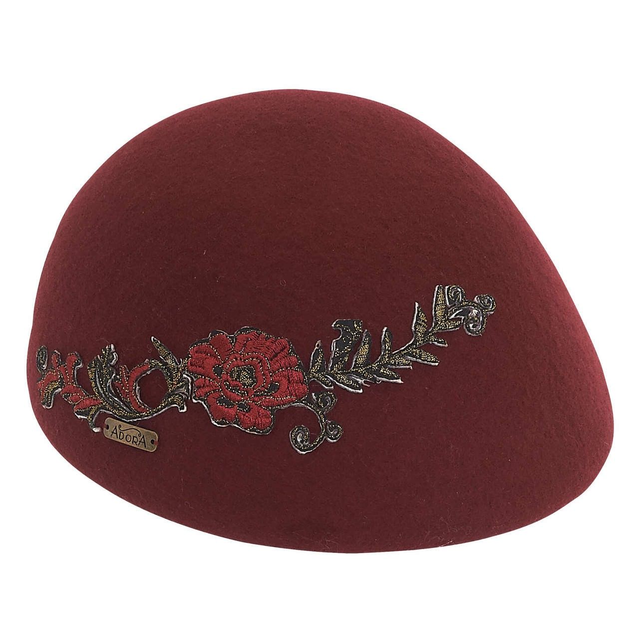 AD851 Wool Felt Floral Beret, Colour: Red, Size: O/S